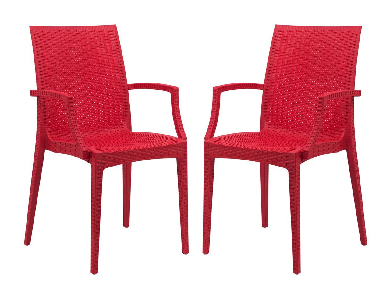 LeisureMod Weave Mace Indoor/Outdoor Chair (With Arms), Set of 2